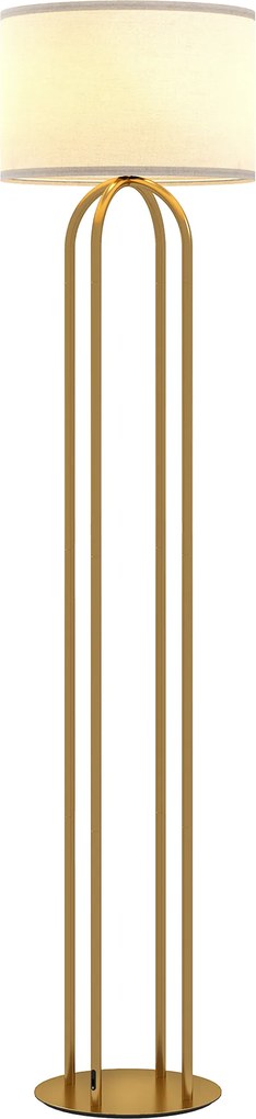 Candeeiro de pé para sala de estar, candeeiro de pé com abajur de linho e interruptor de pé, Ø 38 x 161 cm, dourado e bege