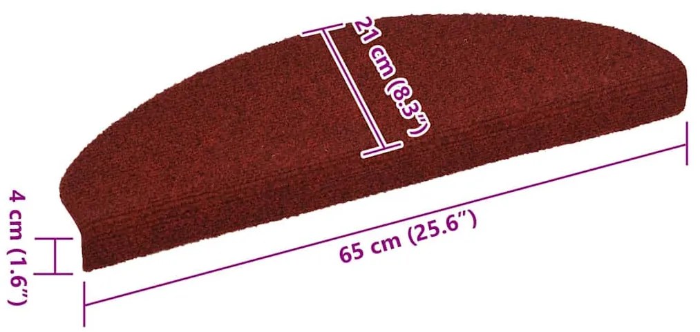 Tapetes de escada autoadesivos 10 pcs 65x21x4 cm vermelho