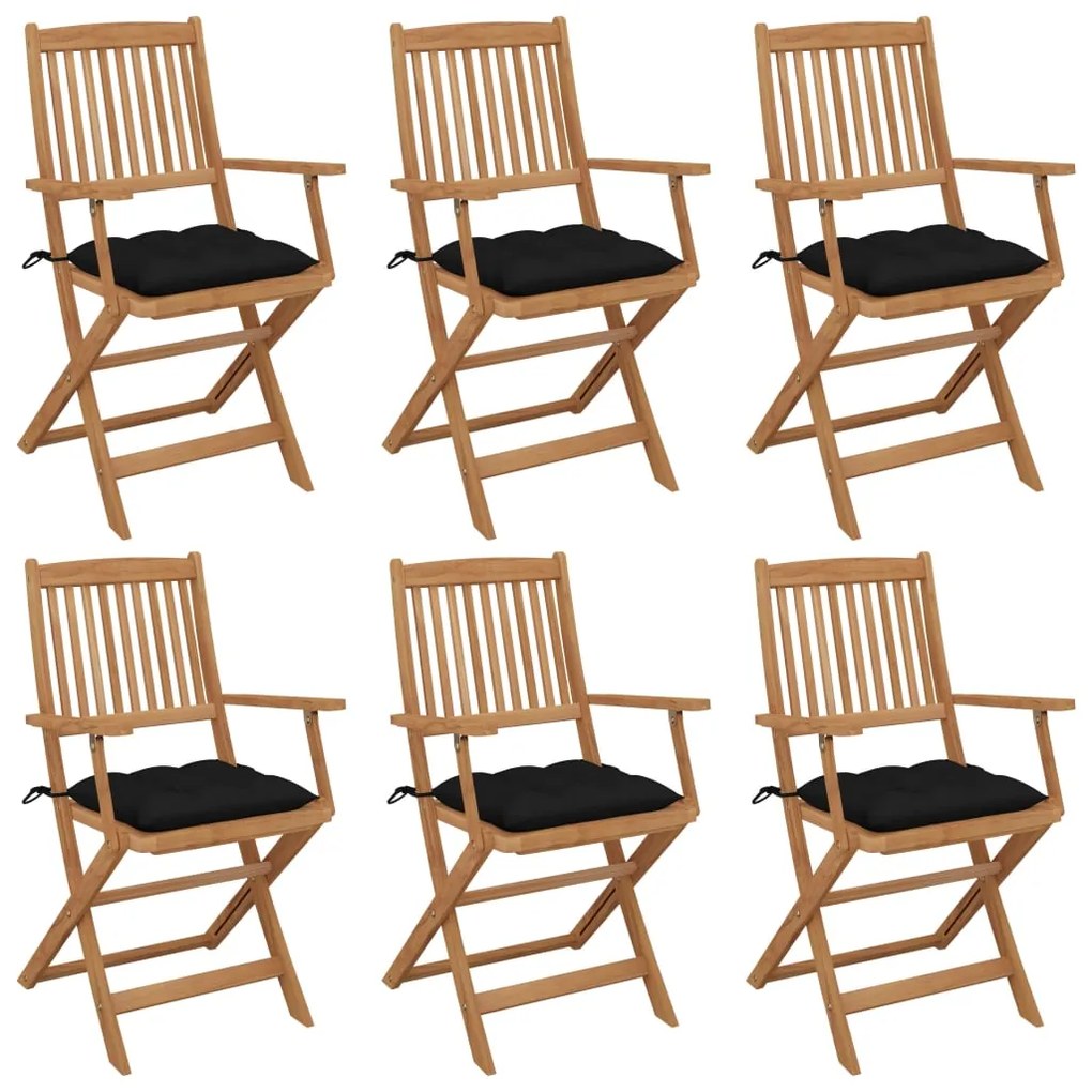 vidaXL Cadeiras de jardim dobráveis c/ almofadões 6 pcs acácia maciça