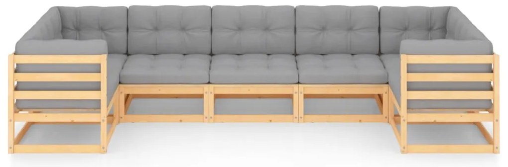 7 pcs conjunto lounge de jardim c/ almofadões pinho maciço