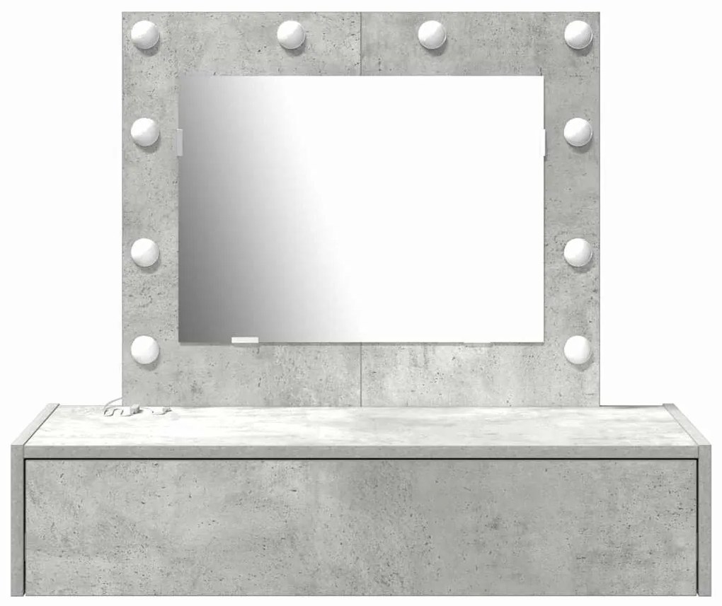 Mesa de Maquiagem Montada na Parede com Luzes LED Cinza Concreto