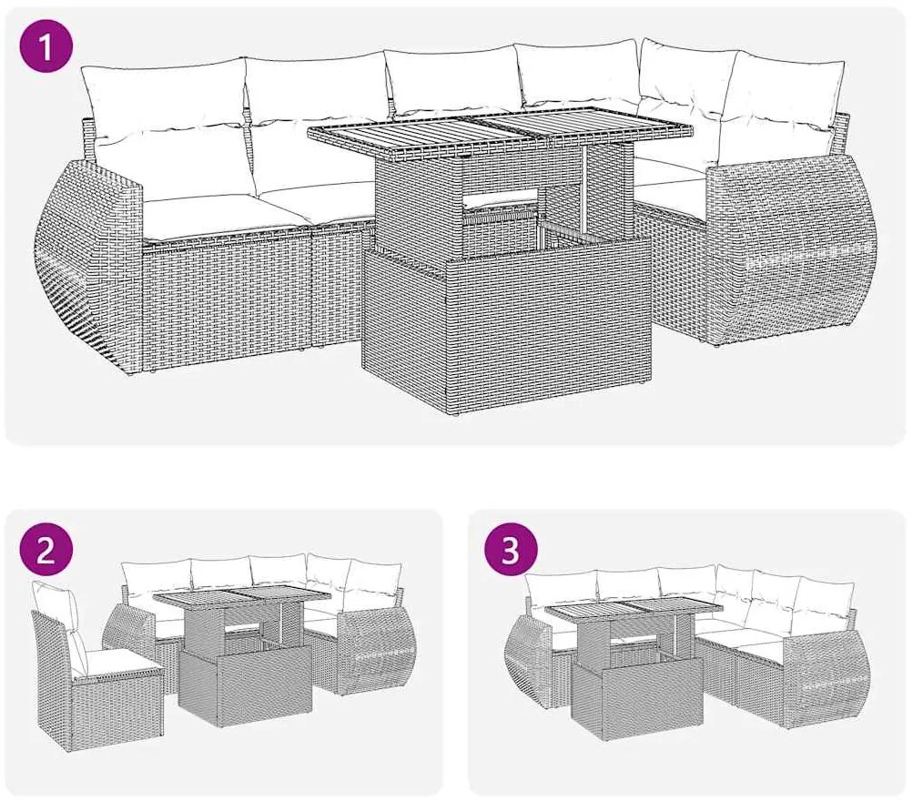 6 pcs conjunto sofás de jardim com almofadões vime cinzento