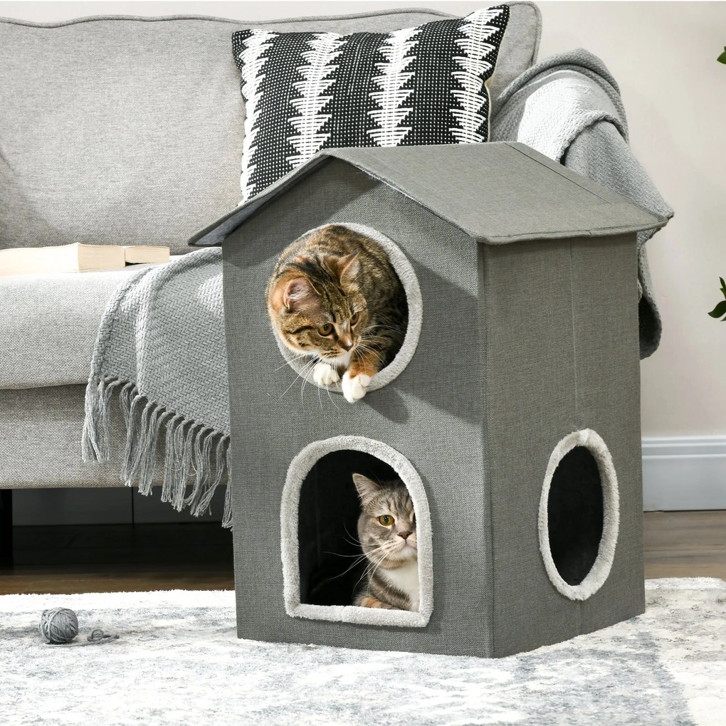 PawHut Casa para Gatos de 2 Níveis Cama para Gatos Caverna para Gatos