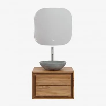 Conjunto De Móvel De Casa De Banho Suspenso Em Madeira De Teca Jabari Madeira De Teca & Cimento Cinzento Redondo Ø40 Cm Tarsis & Quadrado - Sklum