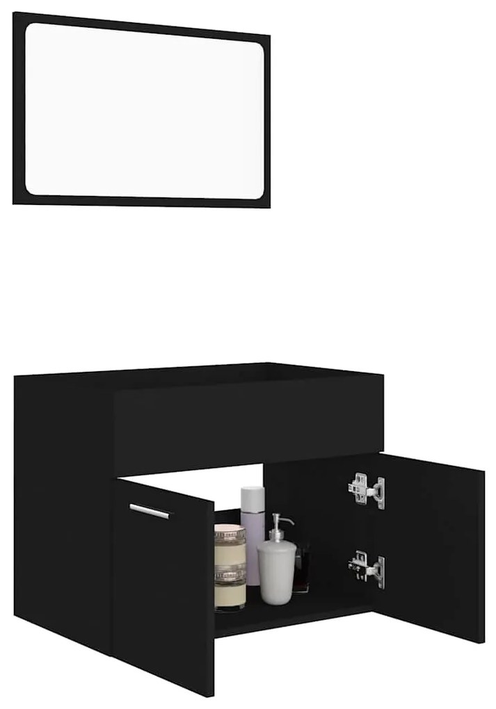 2 pcs conjunto de móveis de casa de banho contraplacado preto