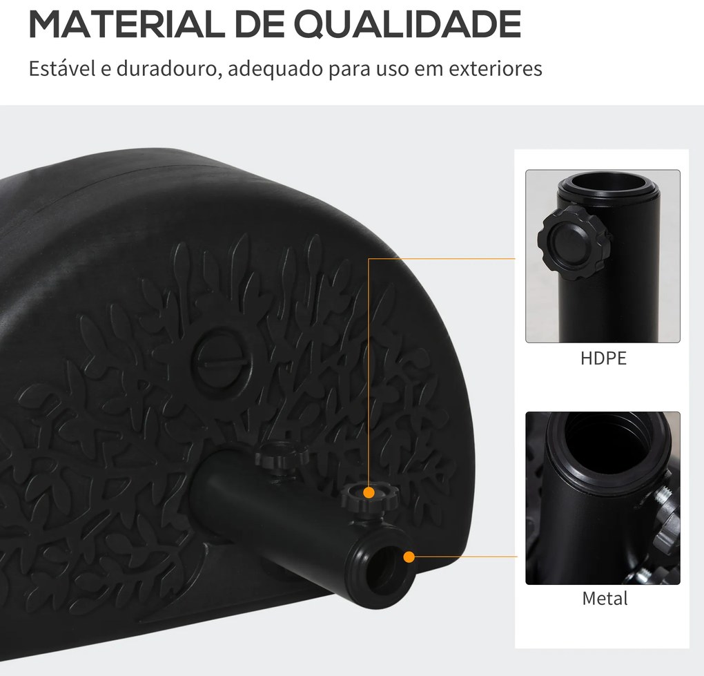 Outsunny Base de Parede para Chapéu de Sol Suporte Semicircular para Chapéu de Sol Preenchido com Areia 21kg ou Água 18kg para Jardim Pátio Terraço Exterior 50x31x18cm Preto