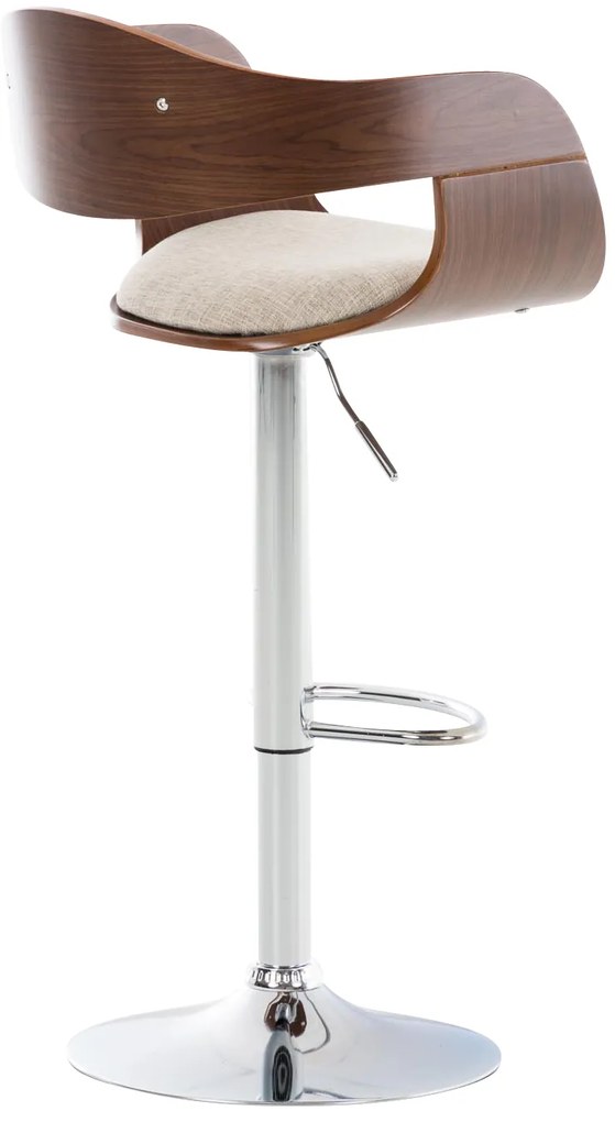 Banco de bar Kingston em tecido e com estrutura cromada 50 x 88-102 x 48 cm Creme + Cor Nogueira