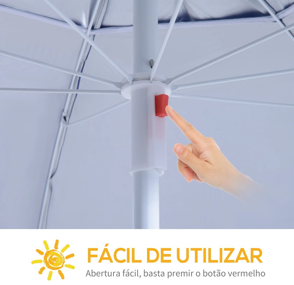 Chapéu de Sol de Praia com Painéis Laterais Tipo Tenda Chapéu de Sol para Praia com Proteção UV50 Φ210x222cm Azul