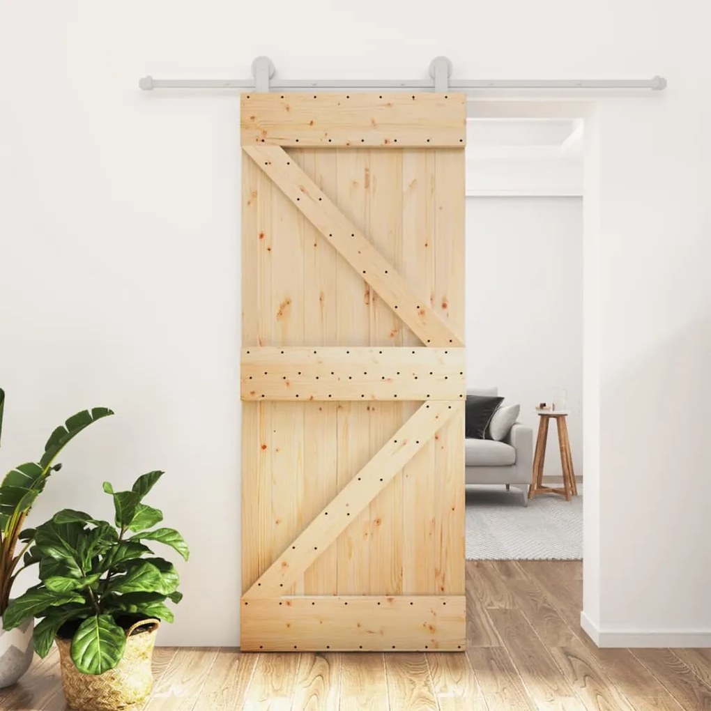 Porta de correr com ferragens 80x210 cm madeira de pinho maciça