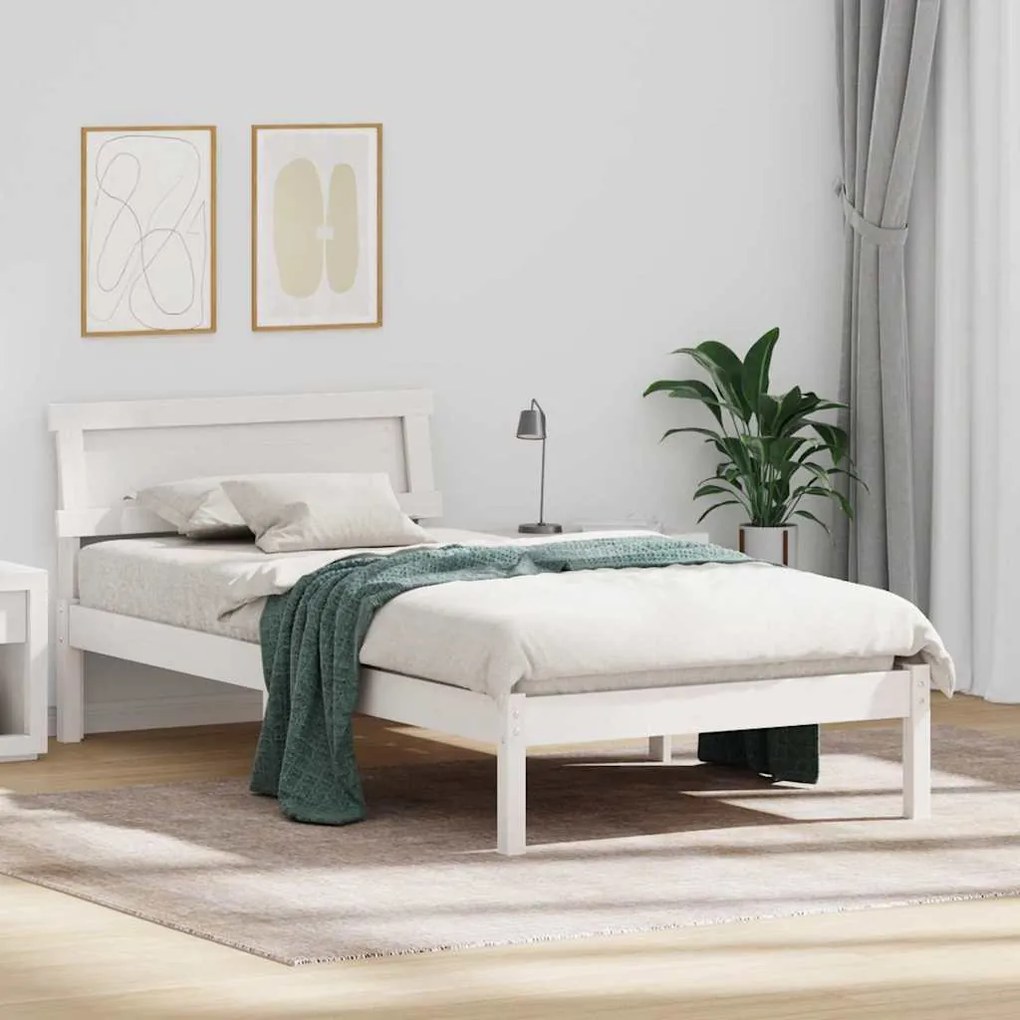 vidaXL Estrutura da Cama Branco 90 x 200 cm Madeira de Pinheiro Sólida