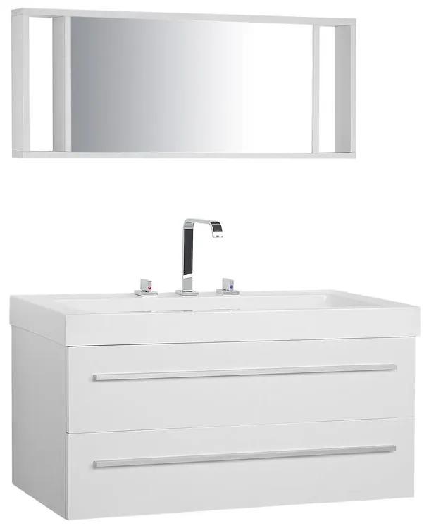 Móvel de casa de banho flutuante com lavatório e espelho branco ALMERIA Beliani