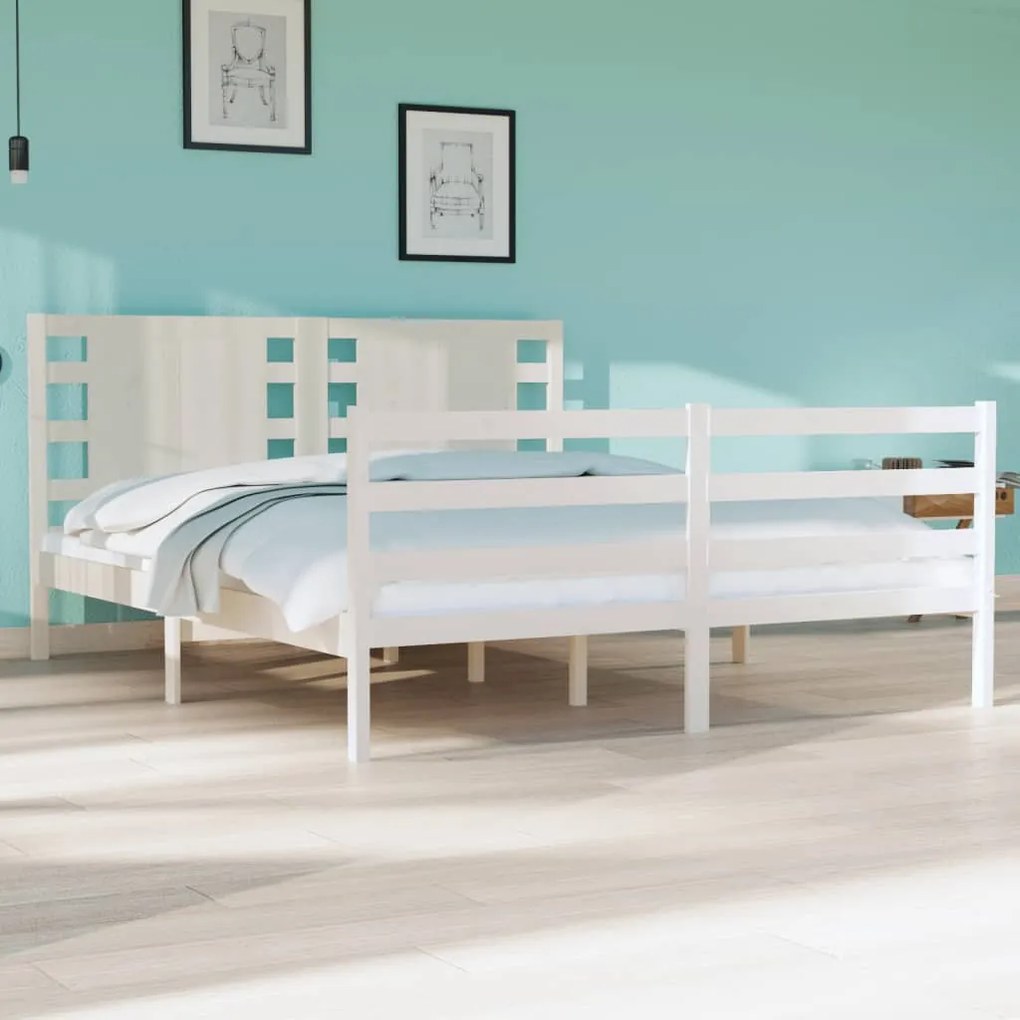 vidaXL Cama sem colchão 135x190 cm madeira de pinho maciça branco