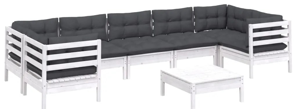 8 pcs conjunto lounge de jardim c/ almofadões pinho branco