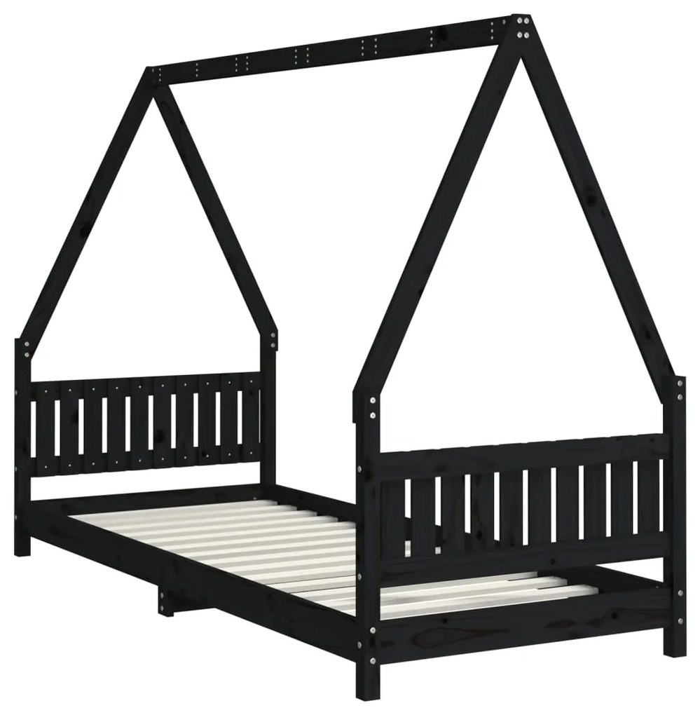 Estrutura de cama infantil 80x200 cm pinho maciço preto