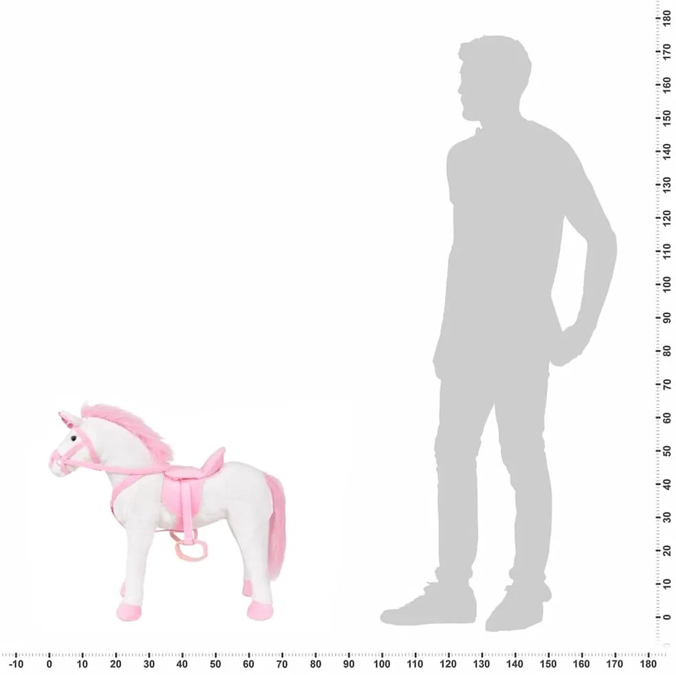 Brinquedo de montar unicórnio peluche branco e rosa XXL