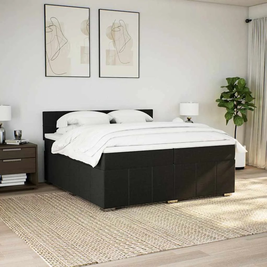 Cama com molas/colchão 200x200 cm tecido preto