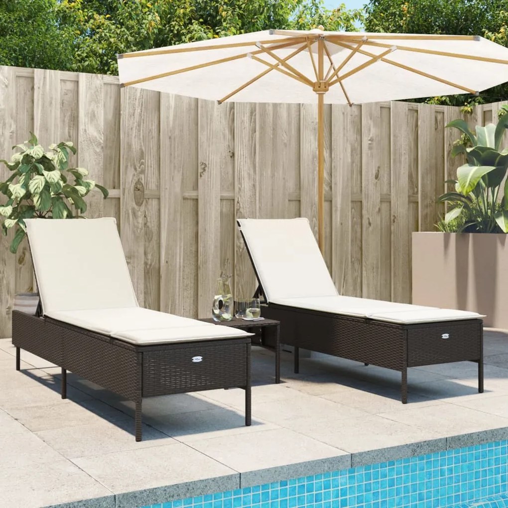 vidaXL Espreguiçadeiras com almofadões 2 pcs vime PE castanho