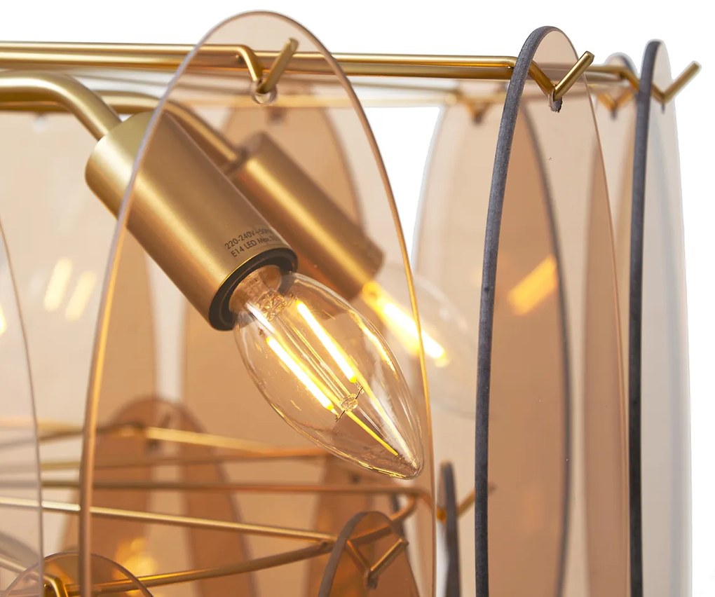 Candeeiro suspenso Art Déco dourado com vidro âmbar oval 14 luzes - Mochan Art Deco