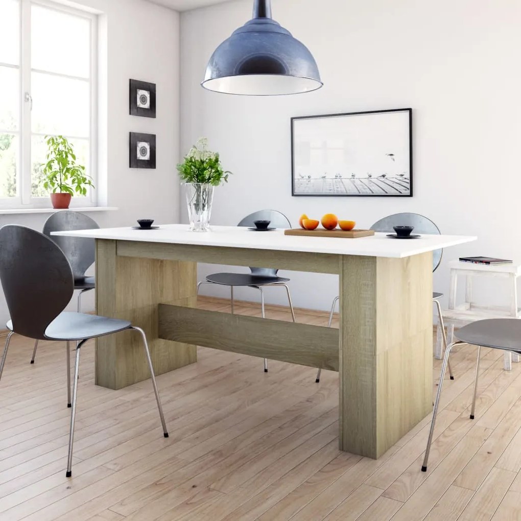vidaXL Mesa de jantar 180x90x76 cm contrapl. branco e carvalho sonoma