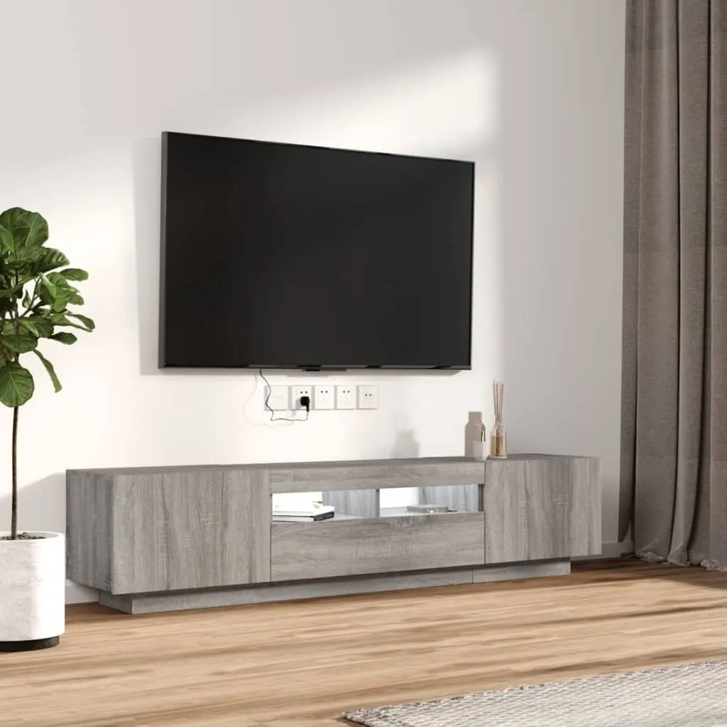 Conjunto móveis de TV 2 pcs c/ LEDs madeira cinzento-claro