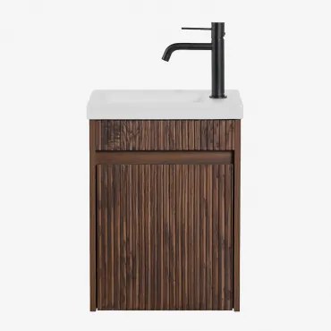 Conjunto De Móvel De Casa De Banho Suspenso Em Madeira Com Lavatório Integrado Narek Madeira Escura & Sem Espelho & Preto Mate, 20 Cm, - Sklum