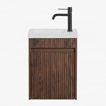 Conjunto De Móvel De Casa De Banho Suspenso Em Madeira Com Lavatório Integrado Narek Madeira Escura & Sem Espelho & Preto - Sklum