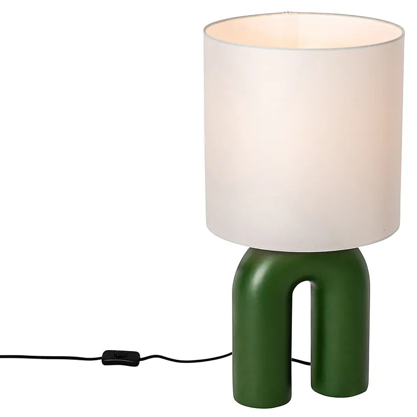 Candeeiro de mesa design verde com abajur de linho branco - Lotti Design,Moderno
