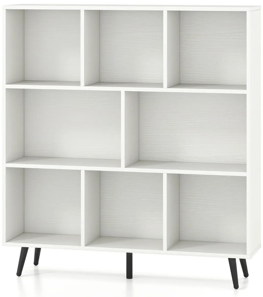 Estante de 3 níveis com 8 cubos, 4 pés de metal e dispositivo anti-capotamento para sala de estar ou escritório 100 x 24 x 107 cm branco