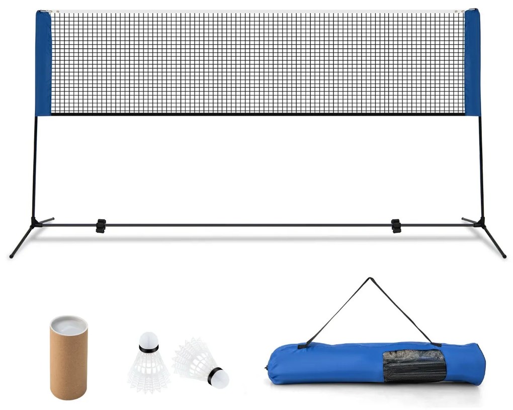 Conjunto de Raquetes de Badminton Dobráveis de 420 cm com Altura Ajustável de 89-155 cm com 2 lançadeiras e Bolsa de Transporte para Badminton Voleibo