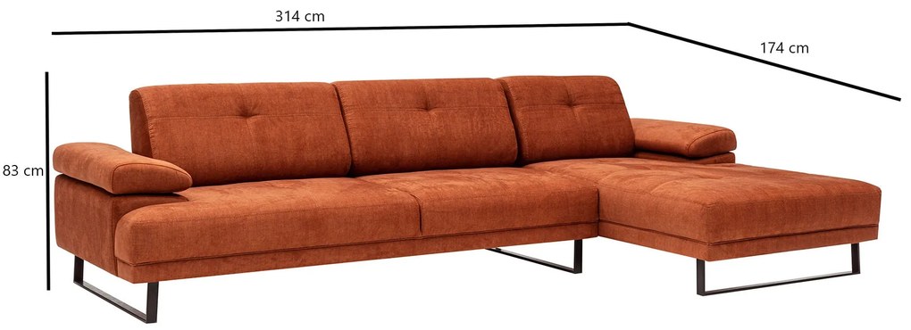 Sofá de Canto Mustang – Laranja – 314 x 174 cm