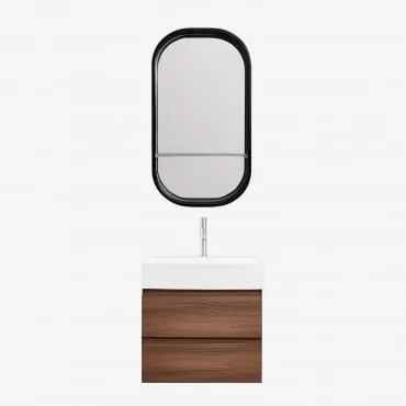 Conjunto De Móvel De Casa De Banho Em Madeira E Chapa De Freixo Com Lavatório Integrado Ona Madeira Escura & Oval Com Prateleira Preto - Sklum