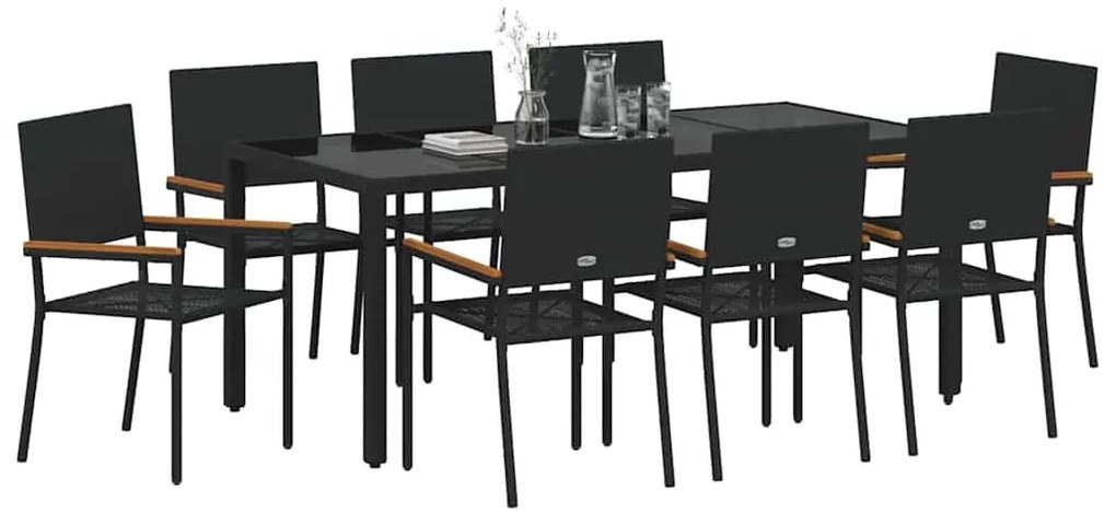 Conjunto de Jantar de Jardim de 9 Peças vidaXL Preto Rattan Polimérico