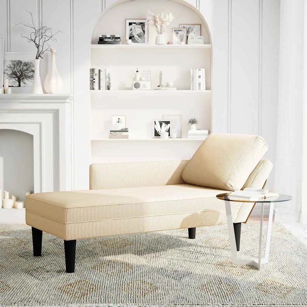 Chaise lounge com almofada tecido corduroy creme