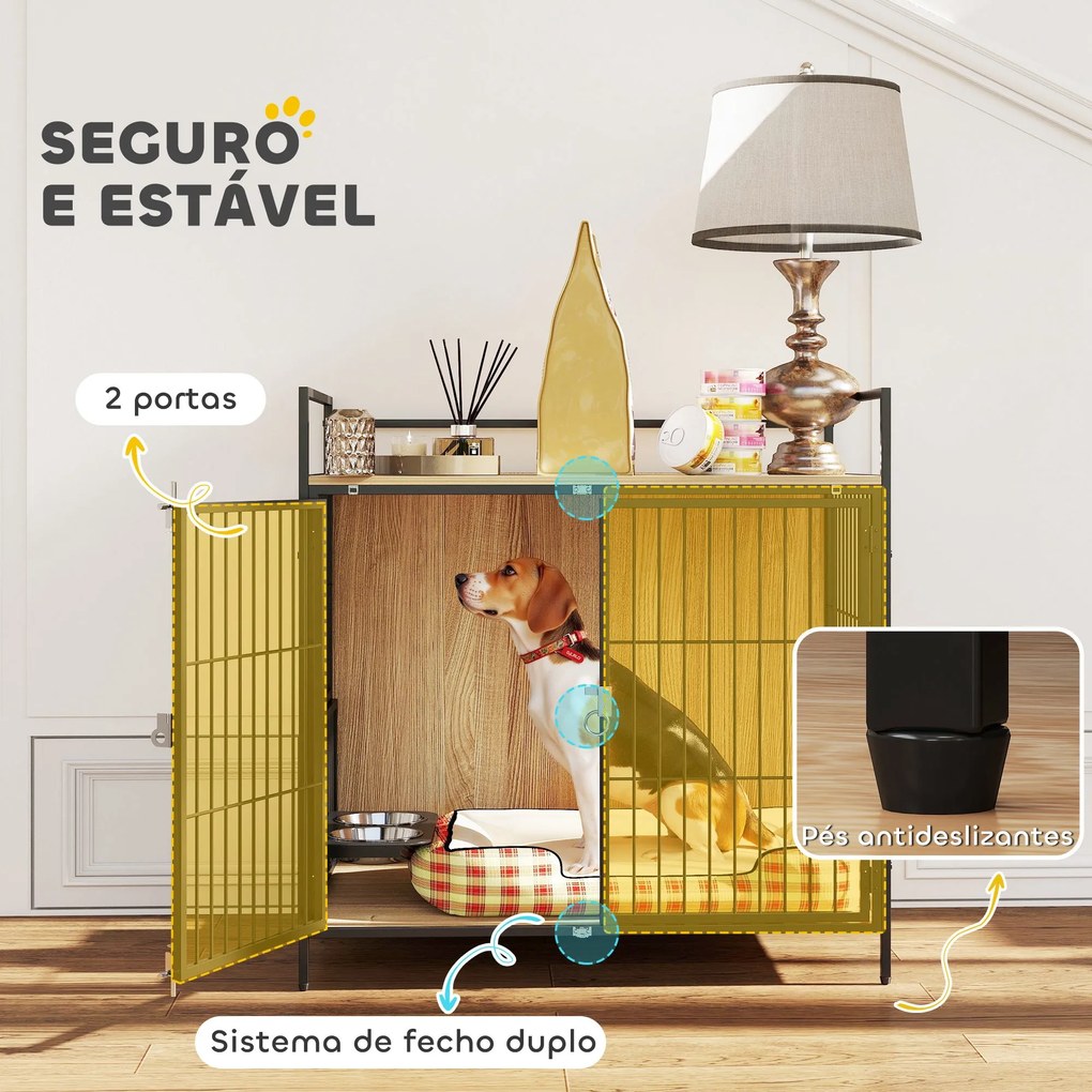 PawHut Gaiola para Cães Mesa Auxiliar Moderna Casa para Animais de Est