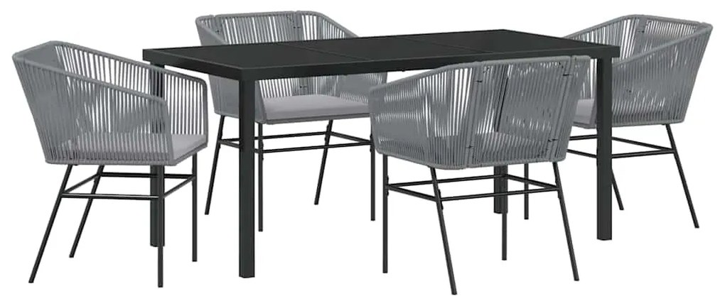 Conjunto de Jantar de Jardim 5 Peças com Almofadas Cinza em Rattan Pol