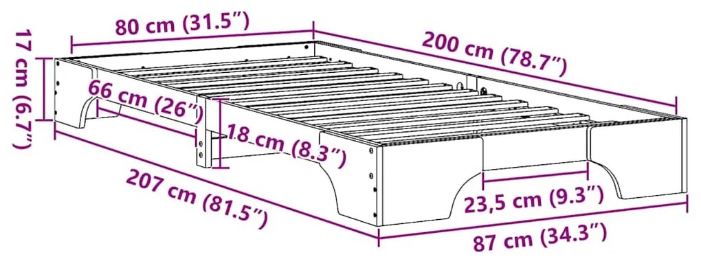 Estrutura de Cama Branca 80x200 cm em Madeira de Pinho Sólido