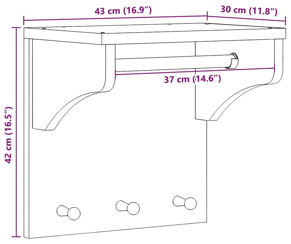 Cabide de parede SANDNES 43x30x42 cm Pinho de madeira maciça