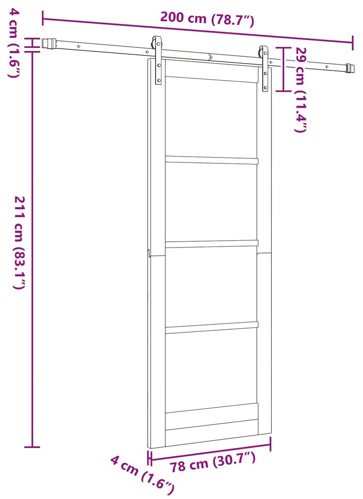 Porta Deslizante vidaXL com Conjunto de Ferragens 78x211 cm Madeira Só