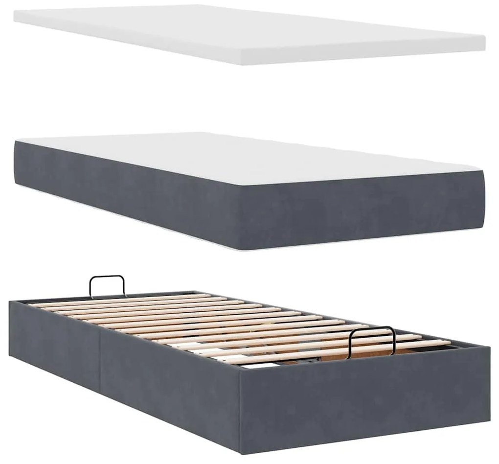 Estrutura cama otomana colchão 90x190 cm veludo cinzento escuro