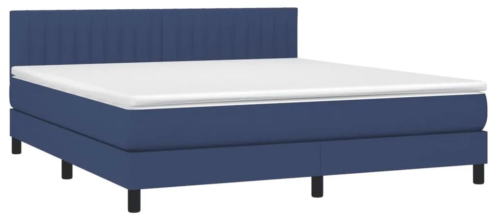 Cama box spring c/ colchão e LED 180x200 cm tecido azul