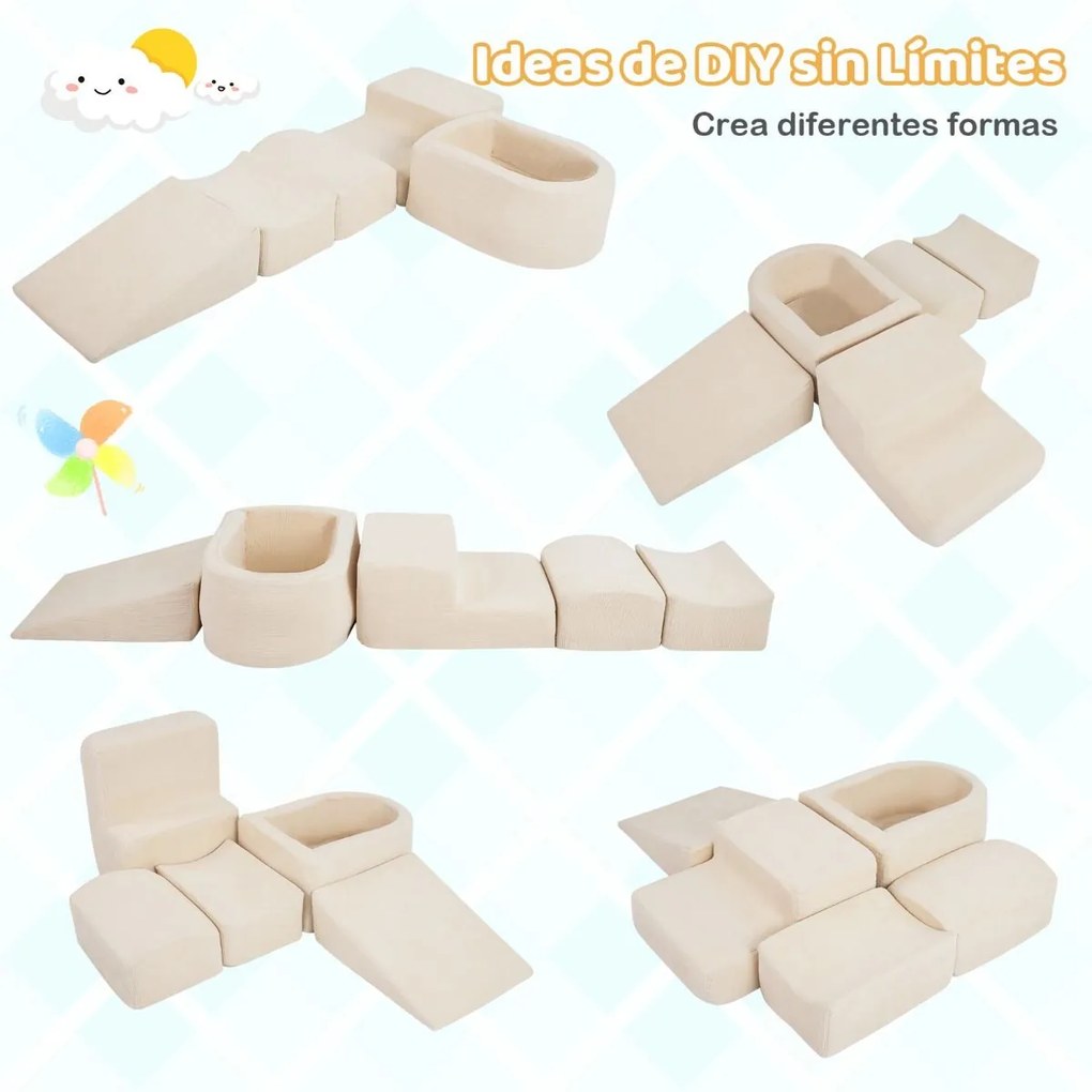 Blocos de espuma de 5 peças para Crianças (BOLAS NÃO INCLUIDAS) para trepar e gatinhar com piscina bolas e capas de veludo bege