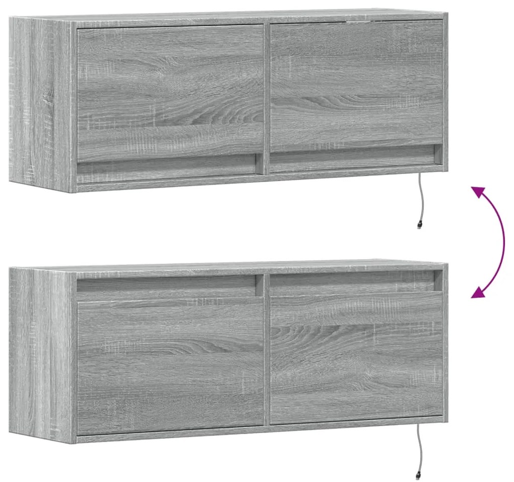Móvel de parede p/ TV c/ luzes LED 100x31x35 cm cinzento sonoma