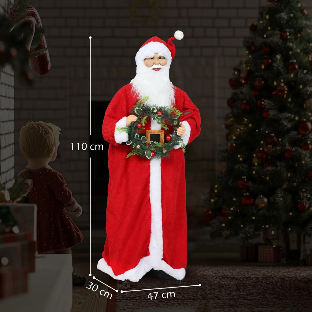 Figura de Pai Natal, 47 x 30 x 110 cm, Ativada por Som, Vermelho