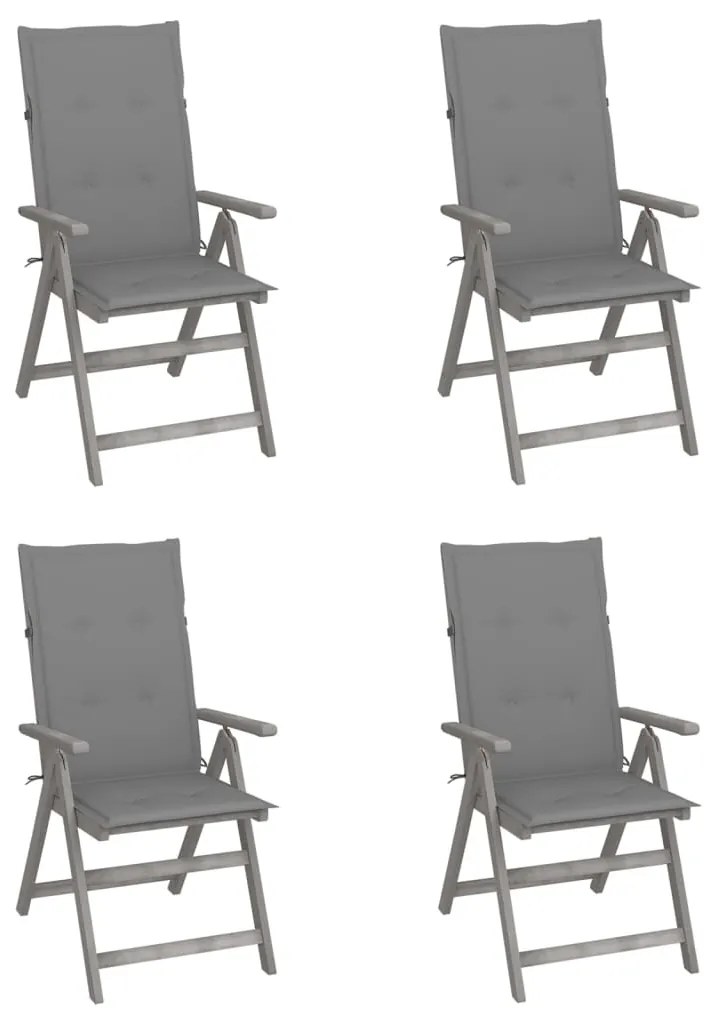 vidaXL Cadeiras jardim reclináveis c/ almofadões 4 pcs acácia maciça