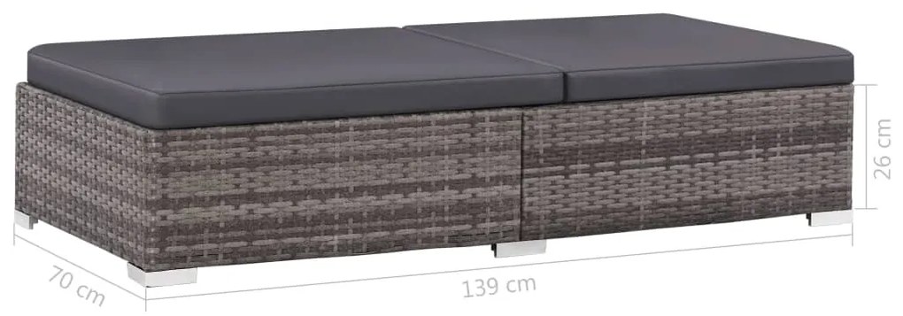 3 pcs conjunto lounge de jardim c/ almofadões vime PE cinzento