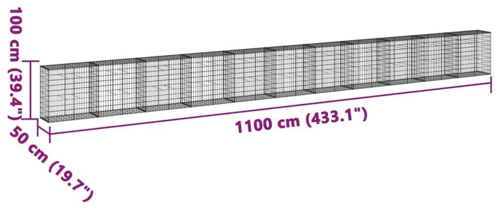 Cesto gabião com cobertura 1100x50x100 cm ferro galvanizado