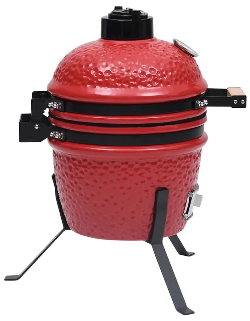 Churrasqueira/defumador Kamado 2-em-1 cerâmica 56 cm vermelho