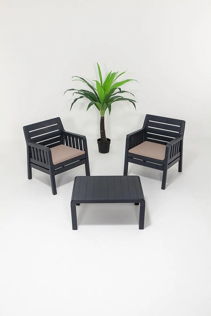 Conjunto de Jardim Antracite – 2 Sofás de 1 Lugar e Mesa de Centro – D