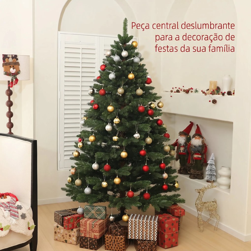 Árvore de Natal Artificial 180 cm com 1050 Ramos e Base de Aço Dobrável Montagem Rápida para Interior Ø120x180 cm Verde