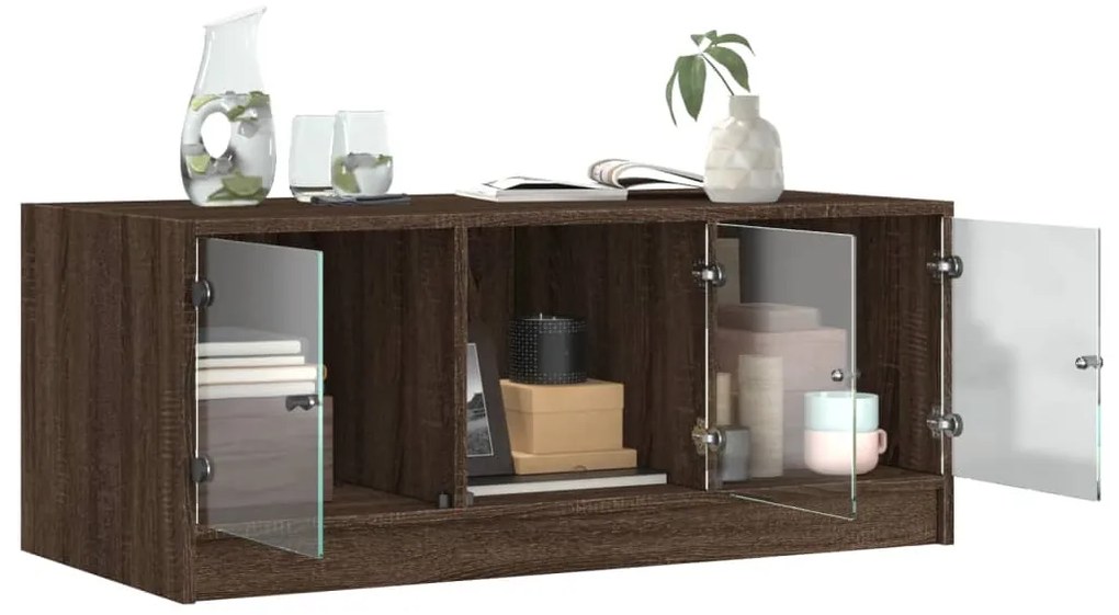 Mesa de centro c/ portas de vidro 102x50x42cm carvalho castanho
